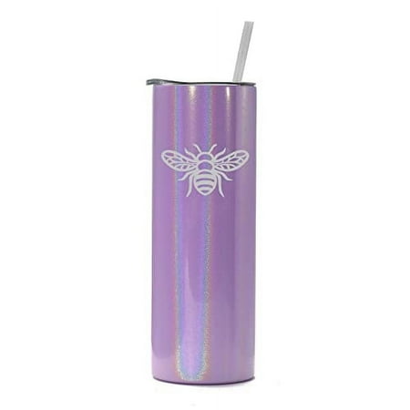 

20 oz Skinny Tall Tumbler Stainless Steel Vacuum Insulated Travel Mug Cup With Straw Honey Bee (Purple Iridescent Glitter)