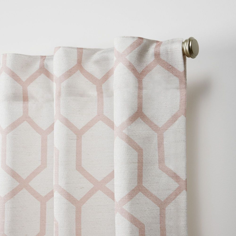 Nicole Miller Hexa Geometric Print Hidden Tab/Rod Pocket Top Light Filtering Curtain Panel Pair, 54"x96", Blush