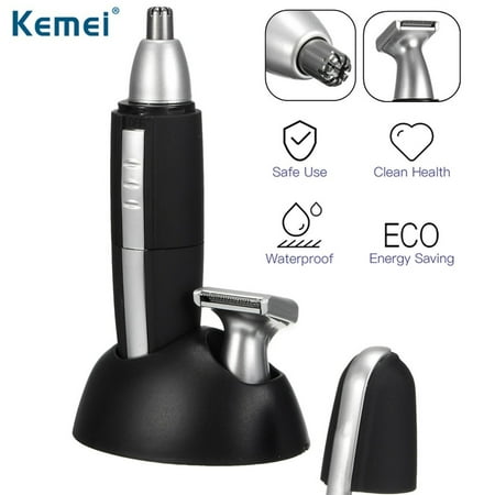 KEMEI 2 in 1 Ear and Nose Hair Trimmer Clipper - 2019 Professional Painless Eyebrow and Facial Hair Trimmer for Men and Women, Battery-Operated, IPX7 Waterproof Dual Edge