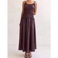 thumbnail image 6 of Chocolate Womens Ruffle Trim Spaghetti Strap Maxi Dress, Smocked Shirred Waist Flowy A-Line Sundress, 6 of 8