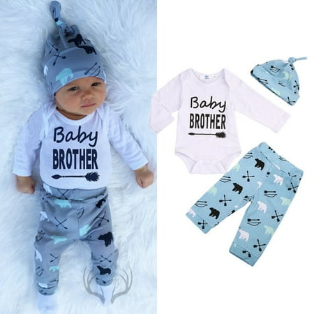 Bear Clothes Outfit - Newborn Baby Brother Boys Bears Romper Tops Long Pants Leggings Outfits Clothes