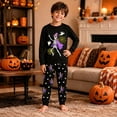 thumbnail image 4 of CAIVO 2 Piece Pajama Set Cozy Halloween Themed Kids Sleepwear With Witch Skeleton Print O-Neck Long Sleeve Tops And Pants Girls And Boys, 4 of 6