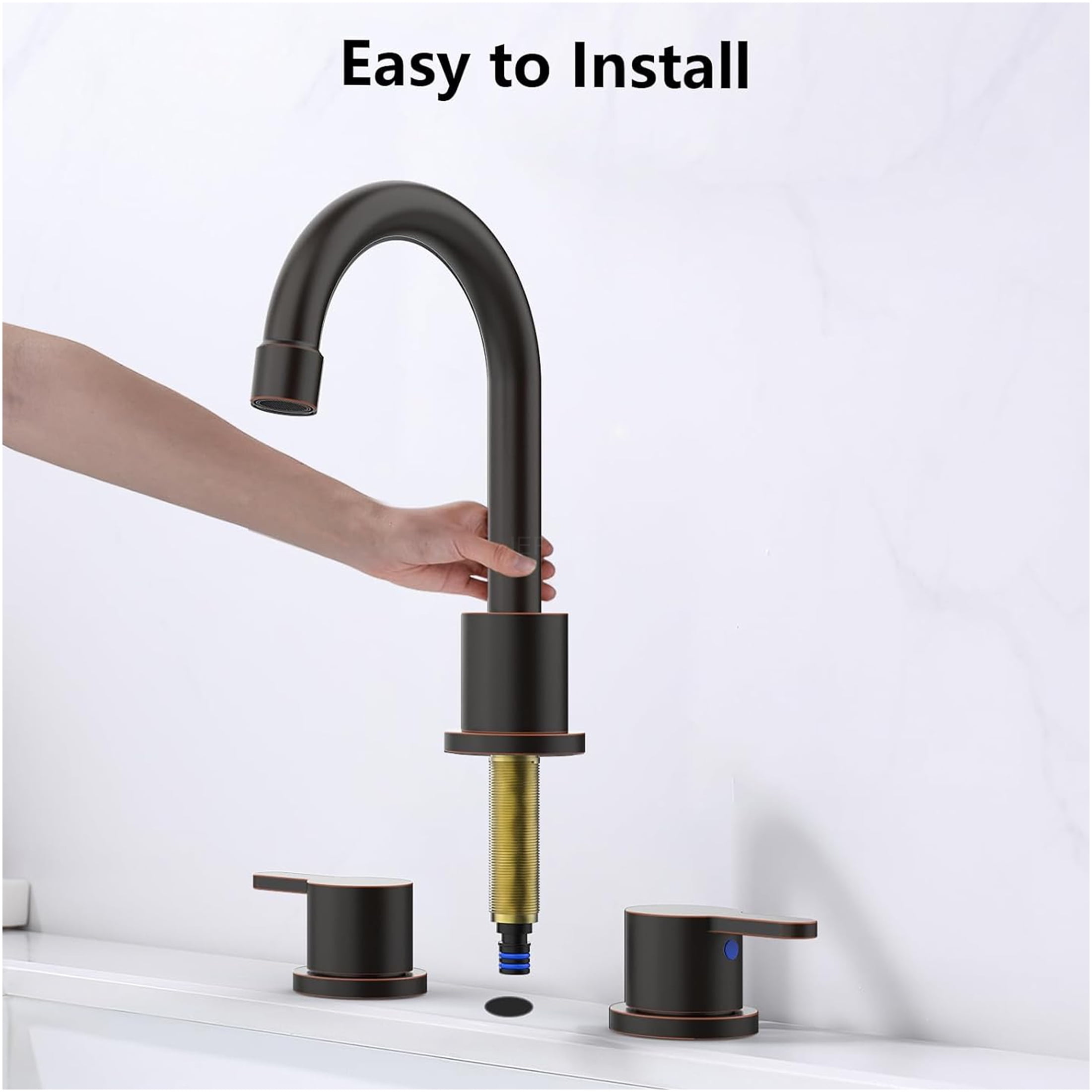 JERFIT 8-inch Centerset Bathroom Sink Faucet, Oil Rubbed Bronze 2-Handle Vanity Faucet with 360° Swivel Spout, High-Arc Gooseneck and Water-Saving Pop-Up Drain for 3-Hole Sink