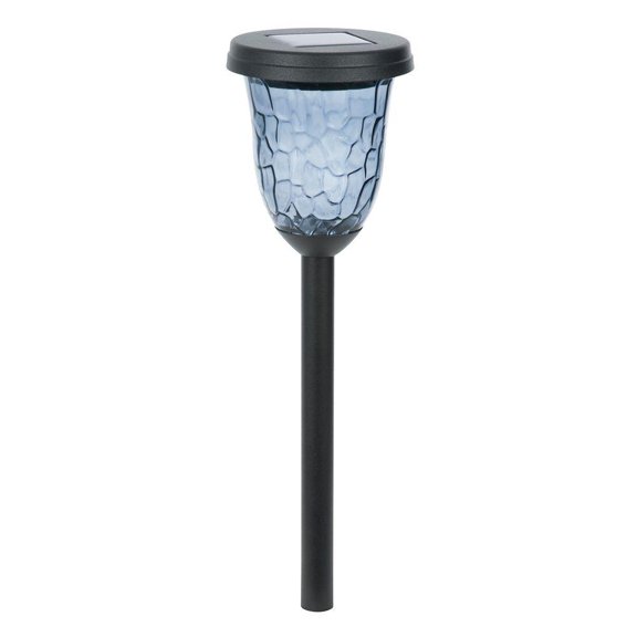 Solar Black Outdoor Integrated LED Landscape Path Light with Smoked Hammered Lens (2-Pack)
