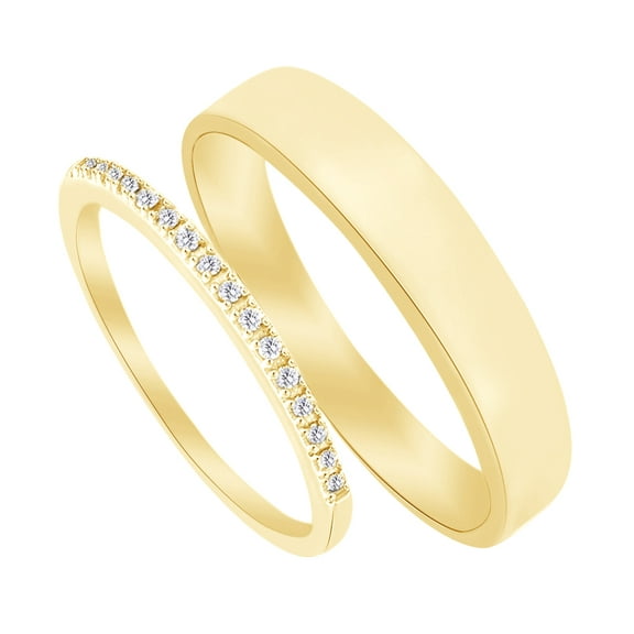 Round Cut White Natural Diamond His and Hers Wedding Band Set in 14K Yellow Gold (0.1 Cttw)