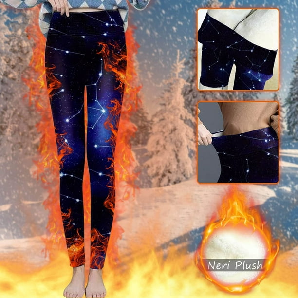 Womens Thermal Leggings Cold Weather Waterproof Insulated Fleece Lined  Tights High Waisted Running Yoga Snow Pants Gear Blue XL