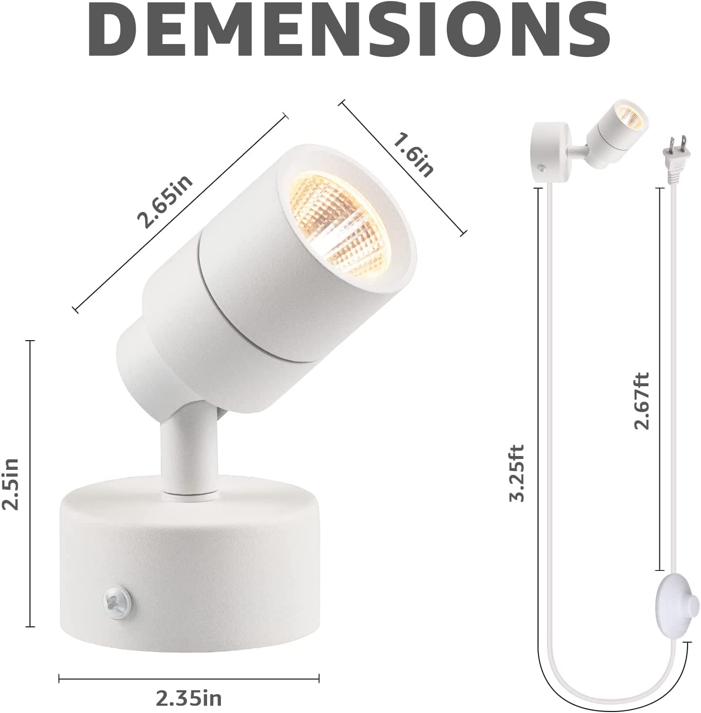 SUNVIE 2 Pack LED Uplights for Indoor Use, Warm White Floor Spotlight Lamp, 120V Accent Lighting, 5.9ft Cord with Foot Switch