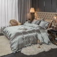 thumbnail image 3 of Move Over Gray Satin Duvet Cover Set Twin Farmhouse Solid Color Silver Gray Silky Satin Ruffled Bedding Set No Filling, 3 of 8