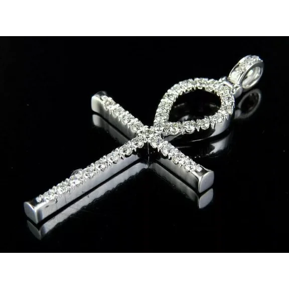 Men's 14K White Gold Plated Ankh Lab Created Diamond Cross Charm Pendant 2.50Ct