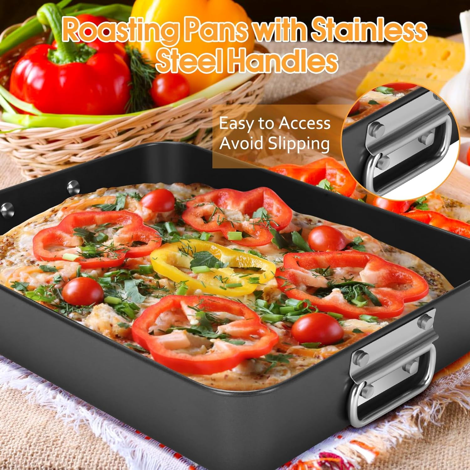 Flantor 2-Pack Carbon Steel Deep Baking Trays - Non-Stick Bakeware Set, 13.85" x 10.62" and 18" x 11.22"