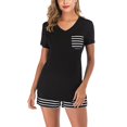 thumbnail image 6 of Women's Summer Short Sleeved V-neck Pajamas Set Stripe Top and Shorts Nightwear 2 Pieces Soft Loungewear,Black, 6 of 7