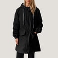thumbnail image 2 of Fashion Fleece Jackets for Womens Winter Warm Plus Size Zipper Button Shrink Cuffs Double Pockets With Hat Rope Sweatshirt Long Sleeve Hooded Casual Outwear, 2 of 9
