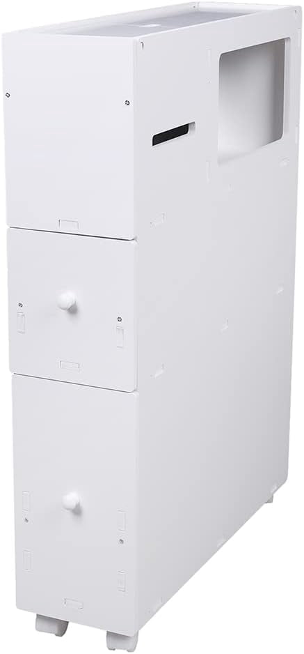 Toilet Slim Bathroom Storage Cabinet with Wheels,2 Drawers Narrow Floor Cabinets for Bathroom,White