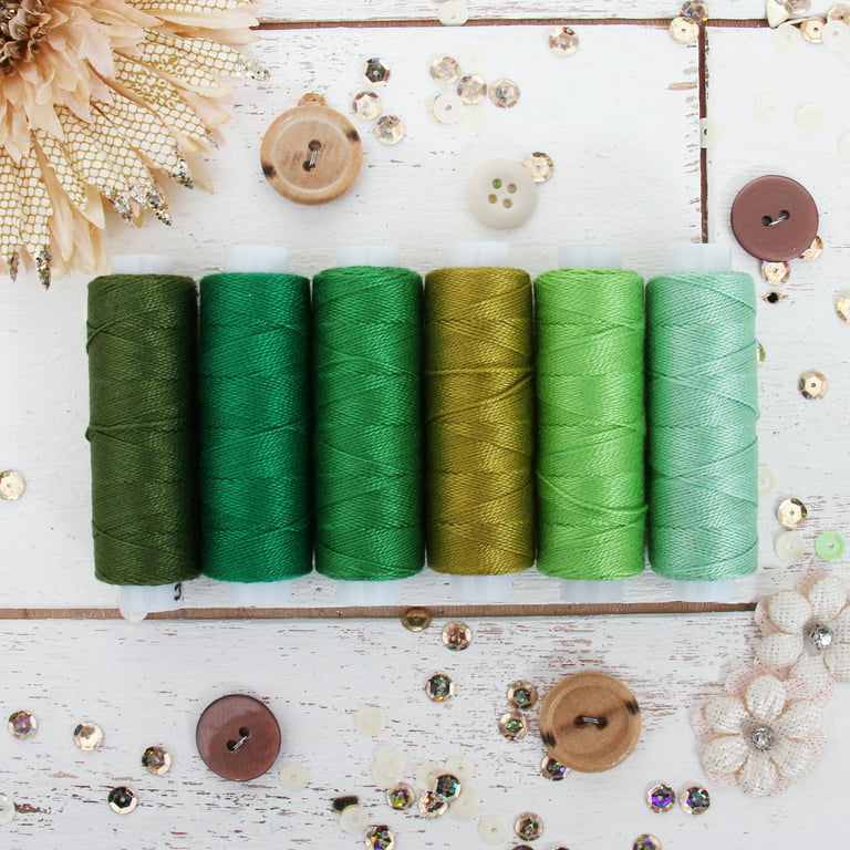 Threadart 6 Color Pearl Cotton Thread Set Green Shades, 75yd Spools Size 8, Perle Cotton for Friendship Bracelets, Crochet, Cross Stitch,  Needlepoint, Hand Embroidery