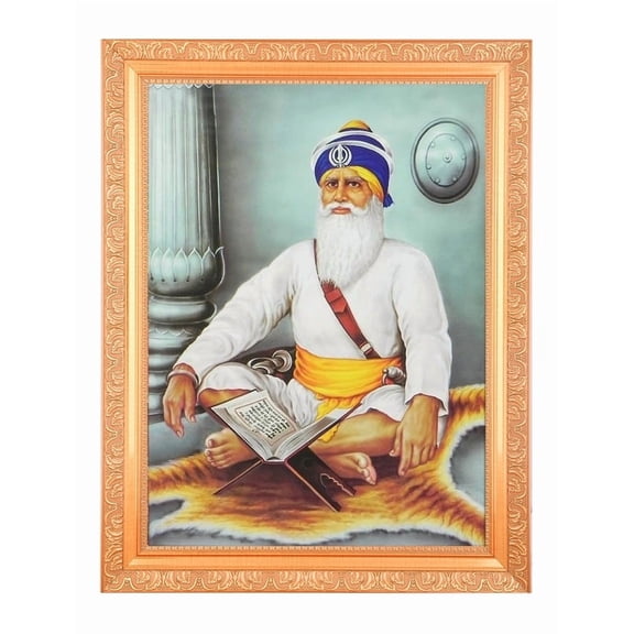 Bm Traders Vintage Baba Deep Singh-ji Maharaj Beautiful Digital Print Photo In ArtWork Golden Frame (11 x 14 Inch)OR(27.94 X 35.56 Cm) Religious Gifting