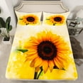 thumbnail image 2 of Feelyou Blooming Sunflower Twin Sheet Sets, White Gold Watercolor Twin Fitted Sheet, Rustic Flower Floral Flat Sheet, Ultra Soft Bedroom Decor, 3 Pieces, 2 of 7