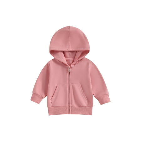 

Infant Boys Girls Hoodies Jacket Solid Color Zip Up Hooded Long Sleeve Toddler Coat Outerwear Fall Winter Clothes