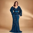 thumbnail image 5 of AURA Plus Size Evening Dress Deep V Neck Long Sleeve Party Teal Blue 0XL-4XL, 5 of 7