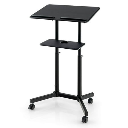 Costway 1 PCS Mobile Lectern Podium with Tilting Top Storage Tray Lockable Casters - Black