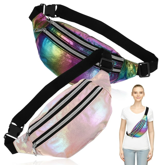 2Pcs Shiny Fanny Packs Portable Belt Bags Decorative Fanny Packs Waist Purses for Travel