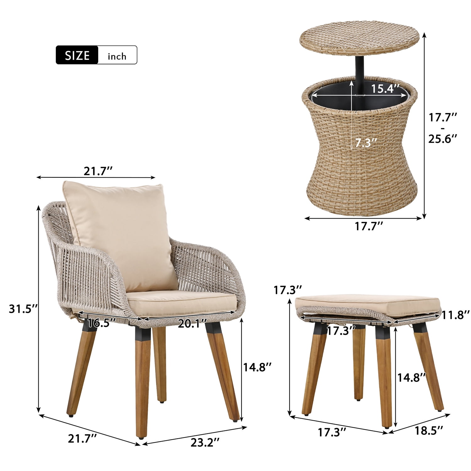 Aimee Lii All Weathe Brown 5 Piece Outdoor Patio Wicker Furniture Set, Rattan Chair and Footstool Conversation Set with Coffee Table, Brown Aimee Lii All Weathe Brown 5 Piece Outdoor Patio Wicker Furniture Set, Rattan Chair and Footstool Conversation Set with Coffee Table, Brown