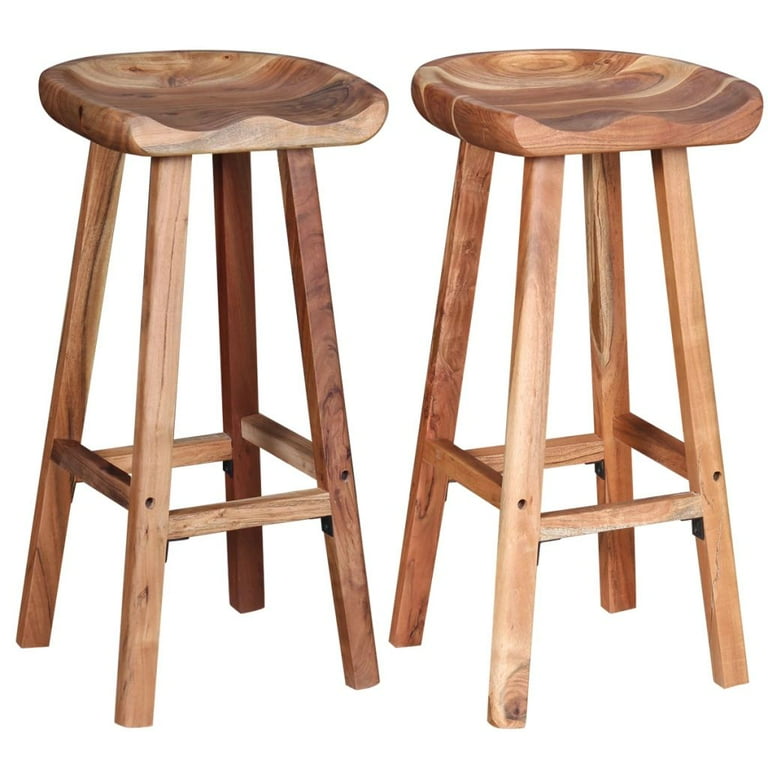 Andoer Bar Stools 2 pcs Solid Acacia Wood