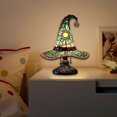 thumbnail image 2 of Witch Hat Lamp Resin Witch Cap Light Handmade Gothic Wizard Hat Lamp Green Stained Glass Look Night Light, 2 of 5