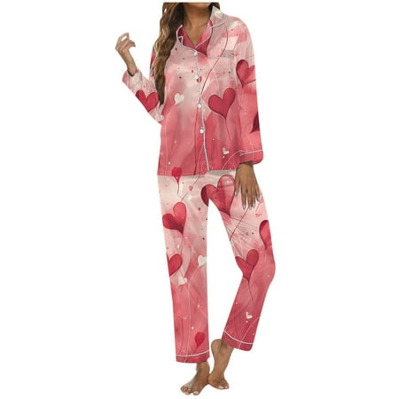 ZHOUCHANKIDS Women s Soft Long Sleeve Pajama Set Cozy Sleepwear Loungewear For Valentine s Day And Relaxing Nights Two Piece Outfit With Comfortable Pants Watermelon Red S