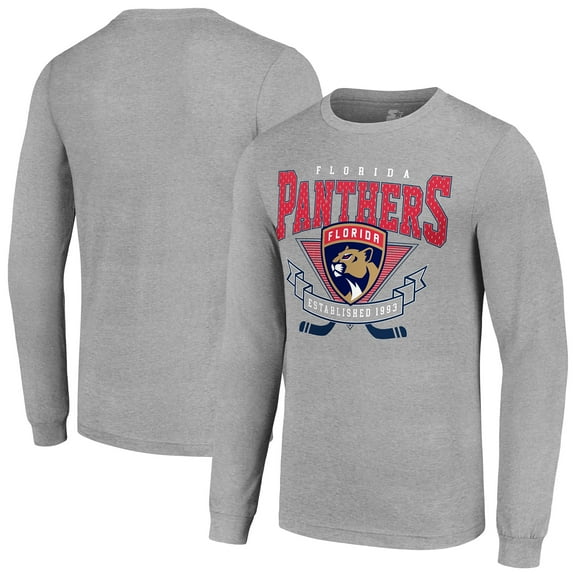 Men's Starter Heather Gray Florida Panthers '80s Inspired Team Logo Long Sleeve T-Shirt