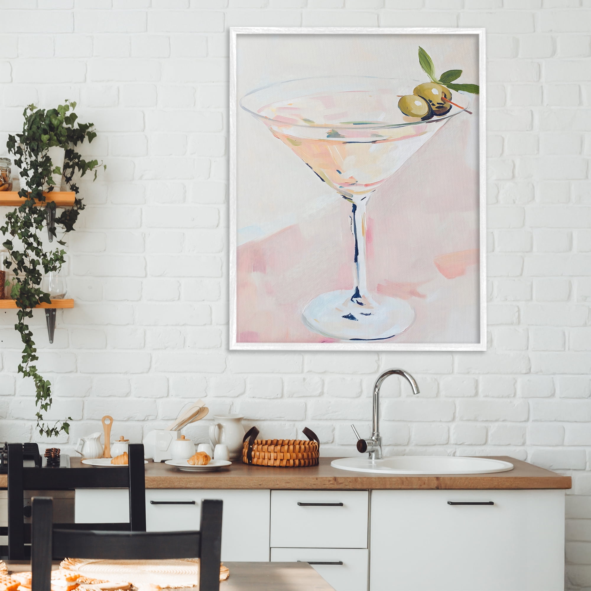 Stupell Industries Pastel Martini with Olive Garnish White Framed Giclee Art, design by The Prints Vibe