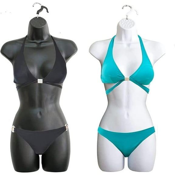 Black Female & White Female Dress Form Mannequin Hip Long Hollow Back Body Torso Set & Hanging Hook, S-M Sizes