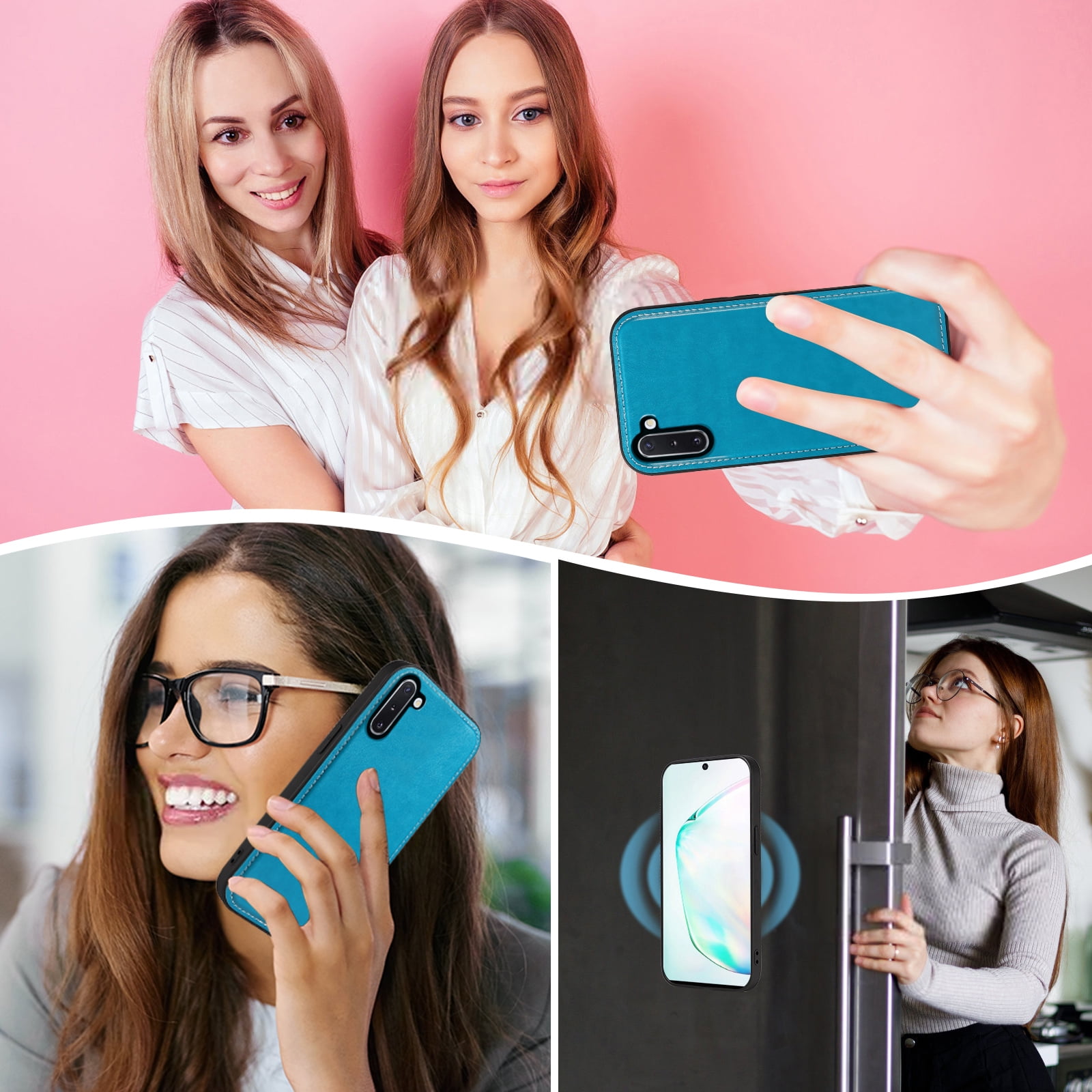 Asuwish Phone Case for Samsung Galaxy Note 10 5G Zipper Wallet Detachable Cell Cover with Tempered Glass Screen Protector Lanyard Strap Flower Flip Card Holder Note10 Notes 10s Ten Not S10 Women Blue