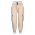 thumbnail image 6 of Crunowin Womens Lightweight Cargo Pants with Pockets Casual Cropped Sport Joggers Beige Size XS, 6 of 7