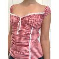 thumbnail image 3 of Rdhnmea Women Summer Basic T-Shirt Plaid Print Ruched Short Sleeve Tops, 3 of 9