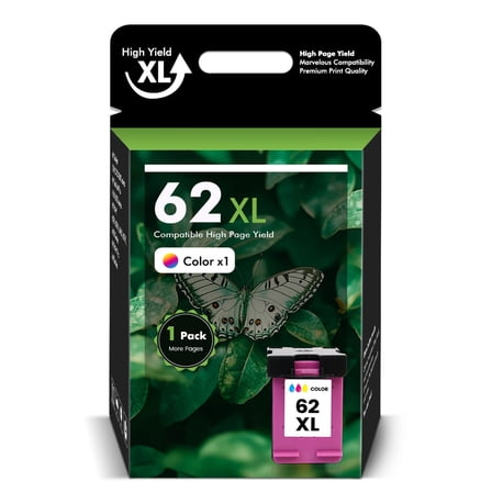 62XL 62 Ink Cartridges Compatible for HP 62XL 62 1 Pack Tri-color Ink for Envy 5540 5640 5660 7644 5740 5741 8000 OfficeJet 200 250 (1 Tri-color)