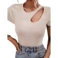 thumbnail image 2 of Arvbitana Women Solid Color T-shirt Short Sleeve Round Neck Cutout Ribbed Crop Tops Summer Casual Slim Fit Blouses Basic Tee, 2 of 9
