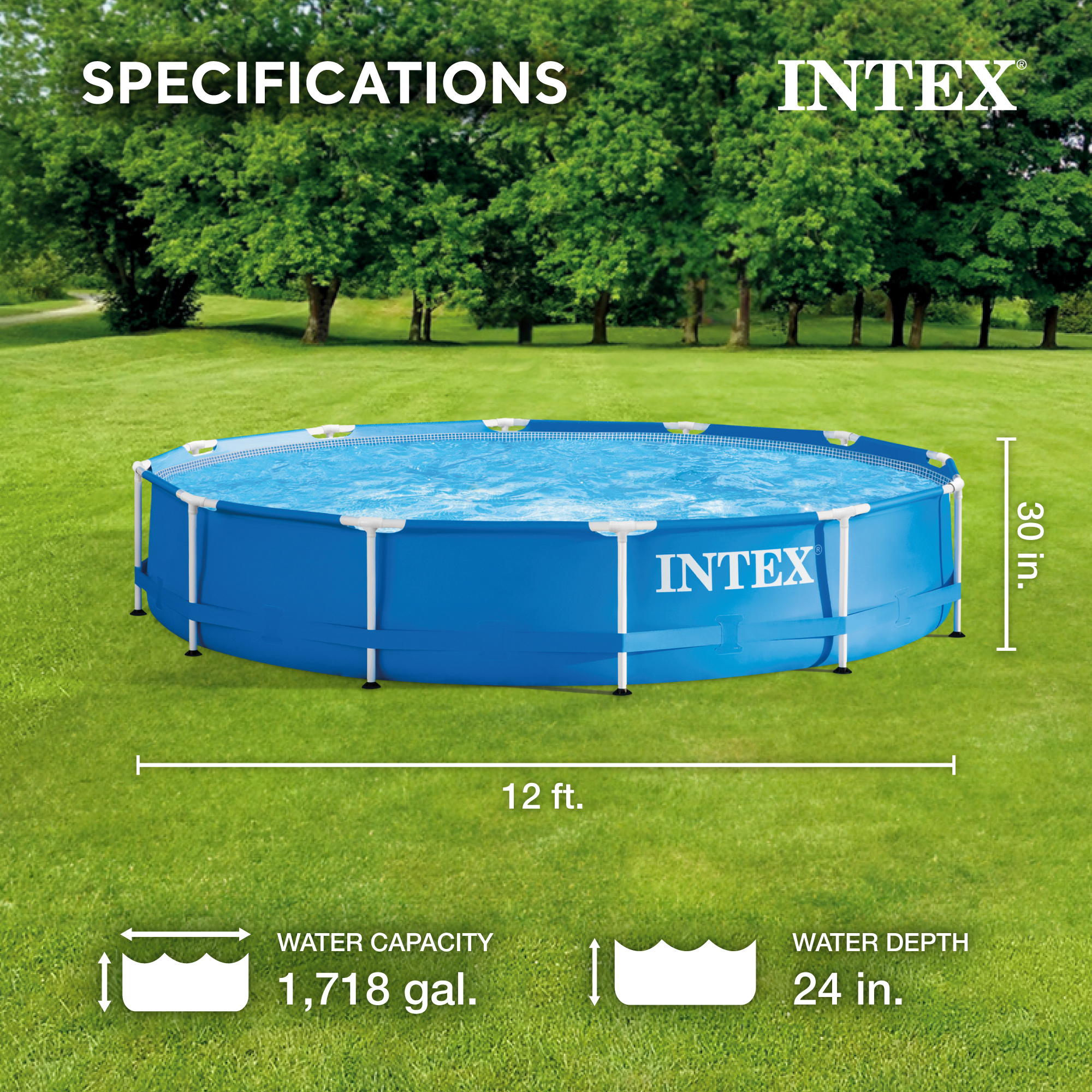 Intex 12' x 30'' Metal Frame Above Ground Swimming Pool with Filter Pump - image 3 of 13