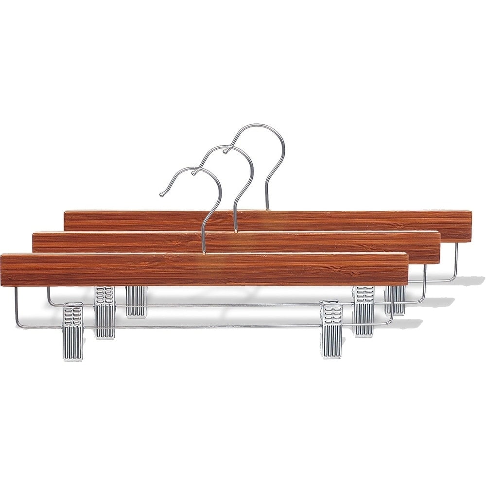 The Great American Hanger Company Bamboo Bottoms Hanger with Adjustable Cushion Clips, Eco-Friendly 14 Inch Flat Wooden Hangers with Chrome Swivel