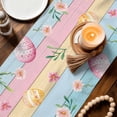 thumbnail image 3 of Easter Table Runner 72 Inches, Colorful Wooden Grain Easter Bunny Eggs Farmhouse Flower Bed Runner Dresser Scarves Tabletop for Indoor Outdoor Parties/Ceremony/Banquet, 14" x 72", 3 of 8