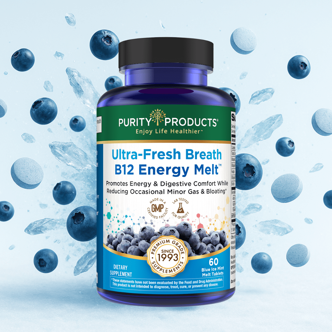 Ultra Fresh Breath B12 Energy Melts – Mint Flavor, Methylcobalamin 1000 mcg + Probiotics, Zinc, D3 & Biotin, 60‑Count