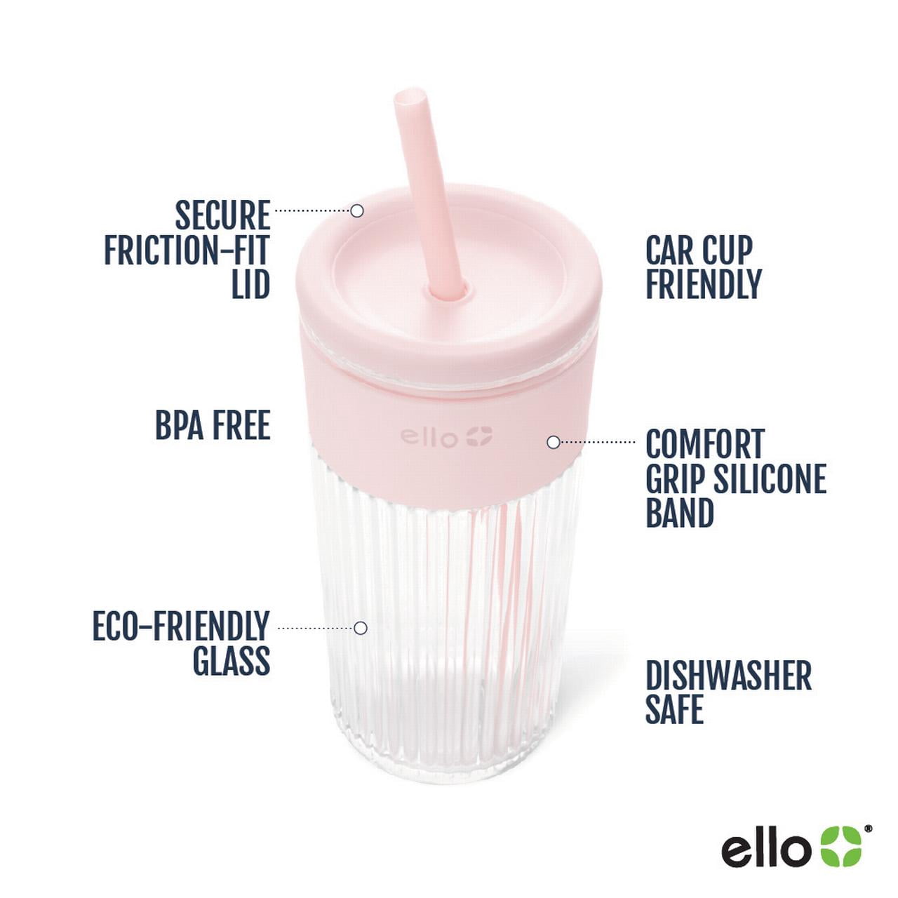 Ello Ava 18oz Glass Travel Mug, Pink