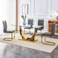 thumbnail image 6 of TesNus Dining Table Set, 63 Inch Rectangle Tempered Glass Top, Gold Metal Base, 5 Piece for Dining Room, 6 of 7