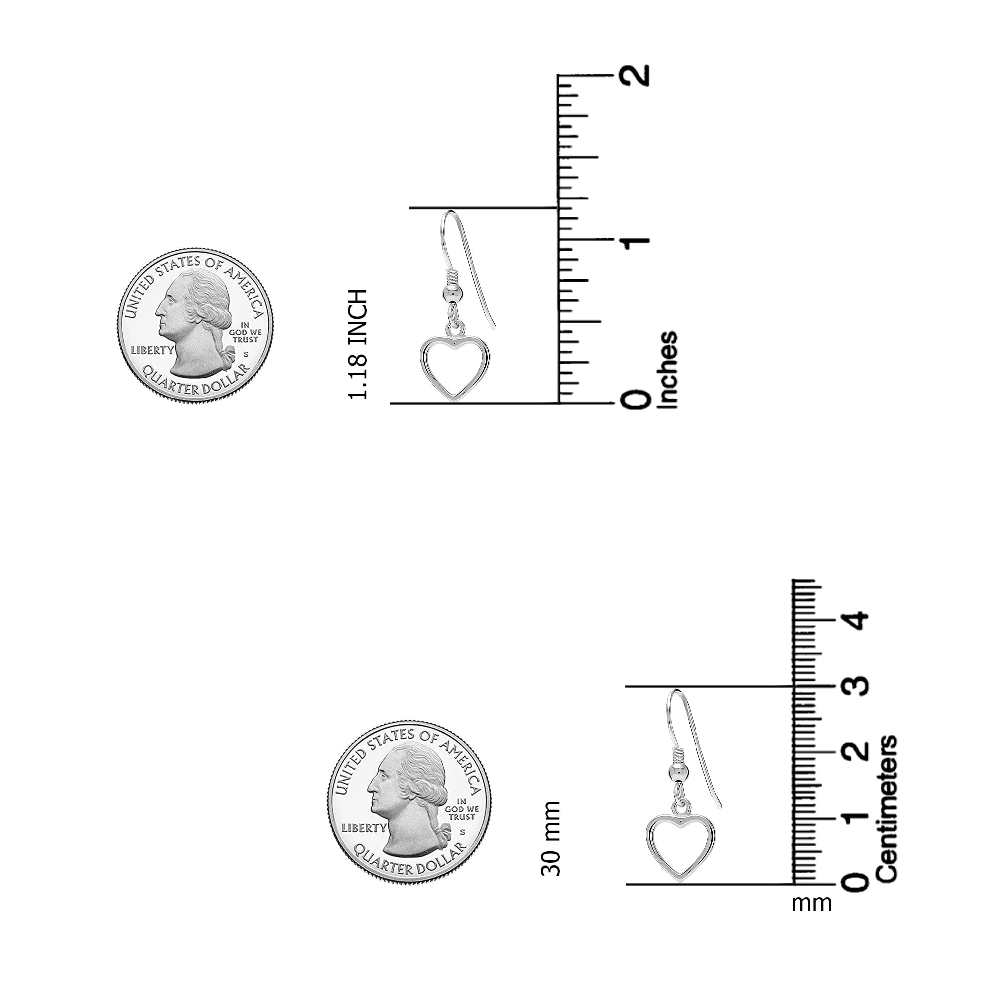 LeCalla 925 Sterling Silver Drop Dangle Earrings | French Wire Love Heart Drop Earring for Women 30 MM