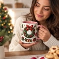 thumbnail image 6 of Novryn Christmas Coffee Mug, 2D Ceramic Cup With Raised Wreath Design for Coffee and Milk, 10 oz, Pink, 6 of 7