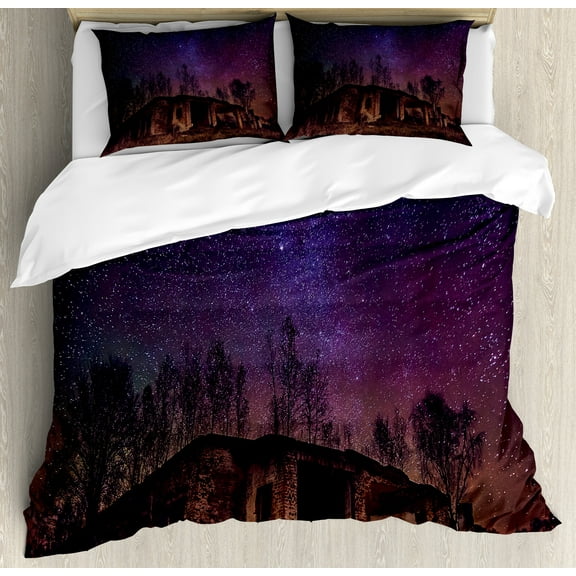 Ambesonne Nebula Duvet Cover Set, Sky Cosmos Galaxy Stars, King, Brown Purple