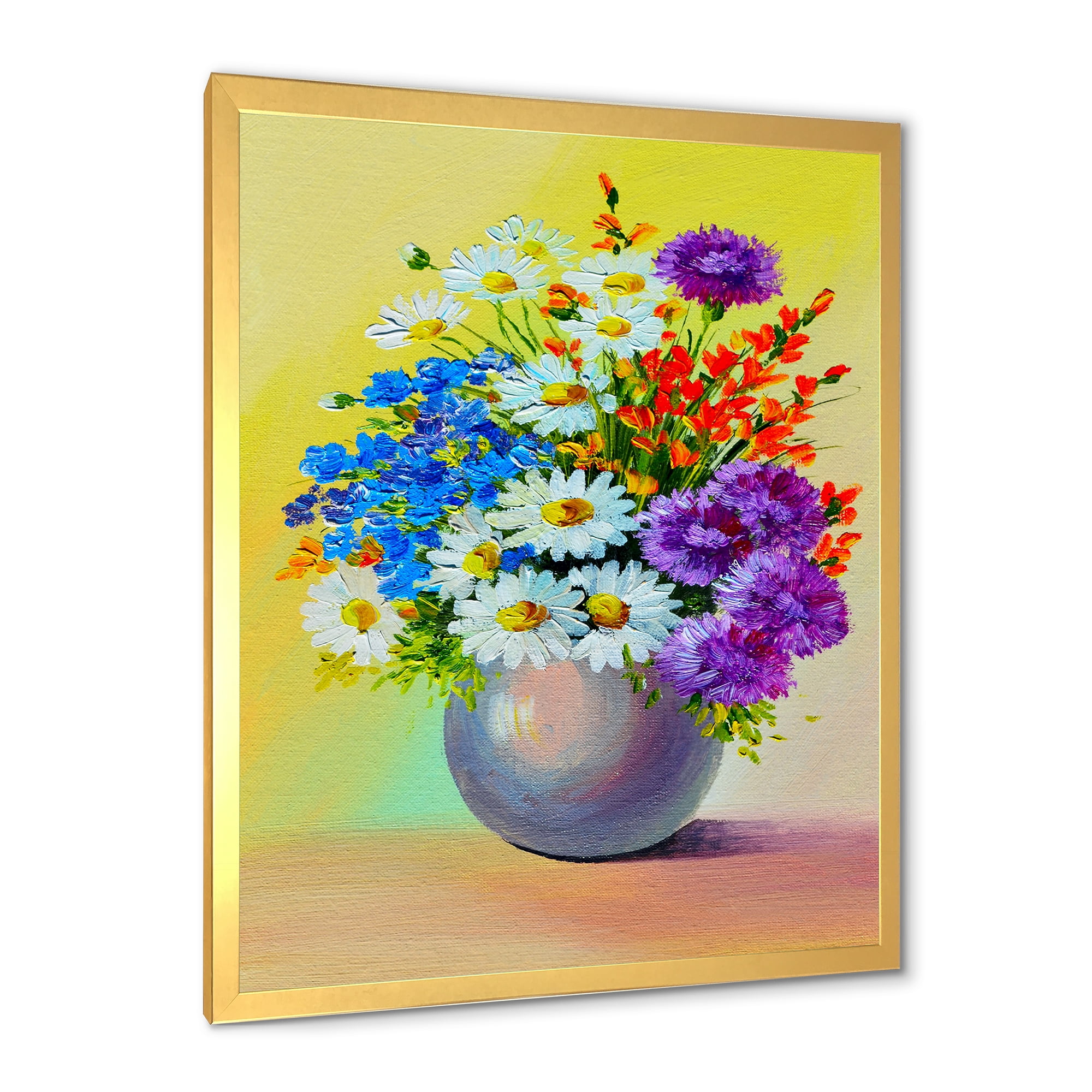 Designart 'Still Life A Bouquet Of Red Blue & White Flowers' Traditional Framed Art Print