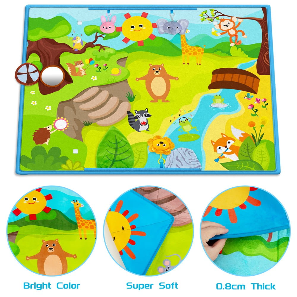 Teytoy Baby Play Mat, Baby Tummy Time Activity Mat with Mirrors Toy, Soft Cotton Baby Crawling Mat with Hanging Toys, Playmats for Babies and Toddlers, Foldable Baby Play Mats for Floor