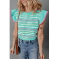 thumbnail image 3 of Women's Vibrant Green Striped Eyelet Knit Ruffled Sleeve Sweater T-Shirt | [ZhiHiMeRi] | (US 12-14)L, 3 of 5