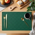 thumbnail image 2 of Placemats Set of 4, Dark Green Plaid Woven Placemat, Linen Place Mats for Kitchen/Dining Tables, Country Vintage Abstract Striped Lattice Washable Table Mats for Party, 2 of 8
