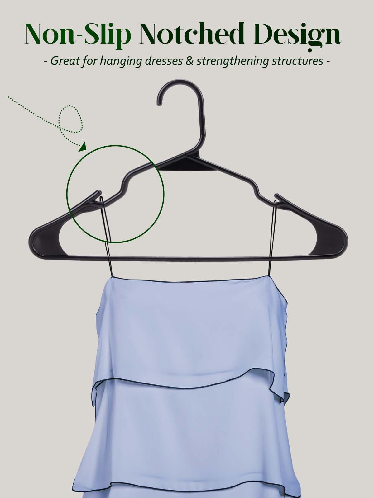 ACSTEP Clothes Hanger 100 Pack,Durable and Strong Plastic Hangers with Shoulder Grooves, Non-Slip Space Saving Closet Organizers(Black）